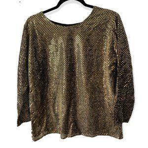 Gold & black sequin longsleeve blouse top XL